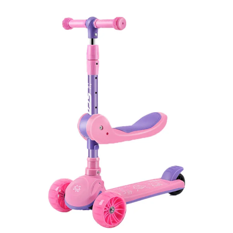 The factory shipped the new pink Princess children three-wheel scooter can sit and stand with light music balance car