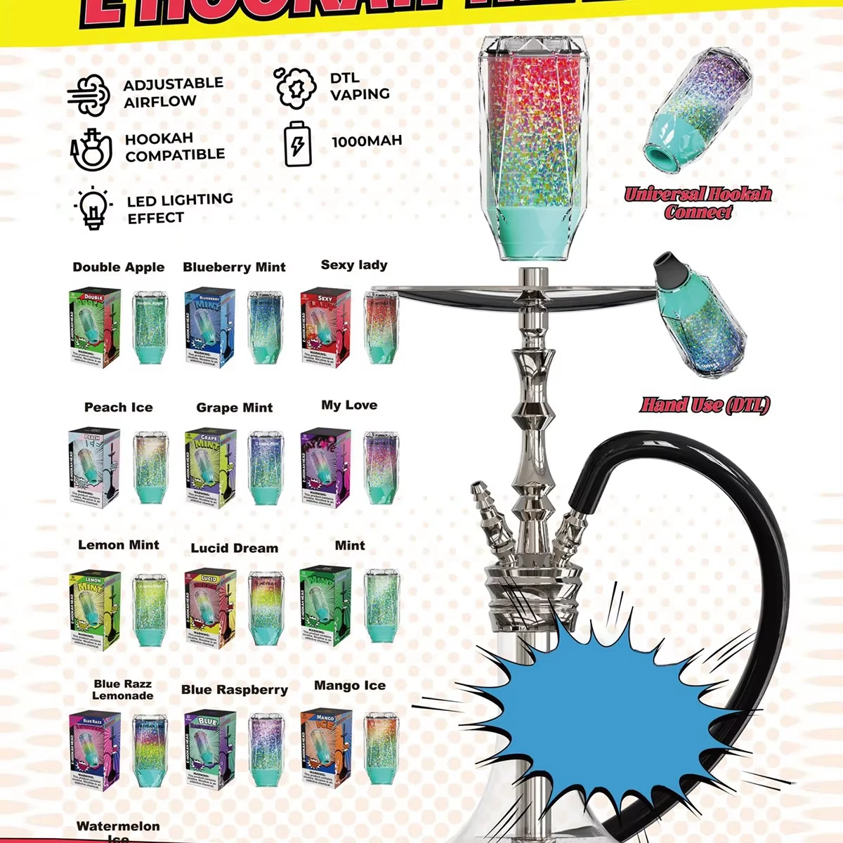 UKETA custom smoking accessories shisha  hookah sheesha glass hookah bowl flavor Smookah 2 in 1 Disposable Hookah Head
