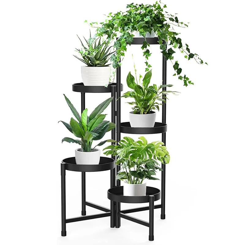 Corner Potted Plant Display Shelf Foldable Metal Flower Plant Stands for Indoor Decor