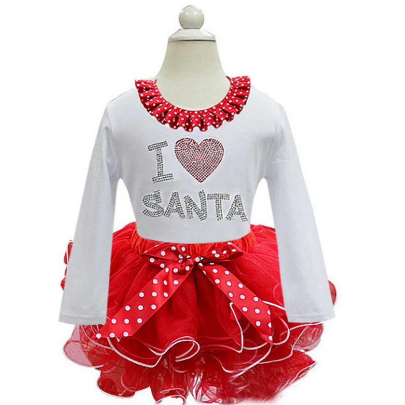 New Products Christmas Clothes Girls Dress Long Sleeve Santa Claus Pattern Kids Tutu Skirt Lovely One-Piece
