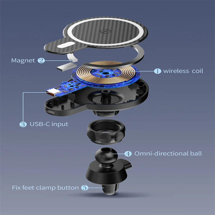 LDNIO New Product 15W Wireless Charger Qi Magnetic Clamping Fast Charging Wireless Charger Cell Car Phone Holder