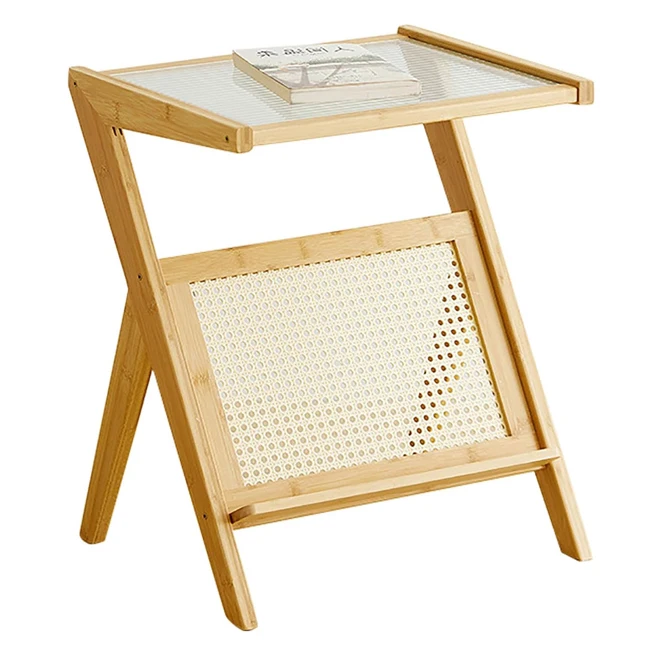 BSCI Factory Modern Design Bamboo Coffee Table and Rattan Nightstand Square Narrow Side Tables for Small Living Spaces