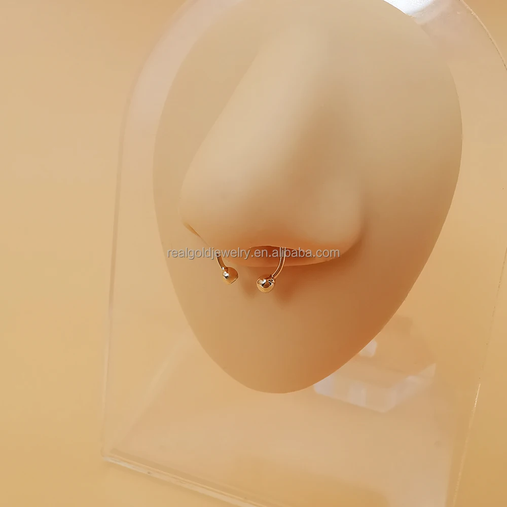 14K Pure Gold Sexy Septum Jewelry Horseshoe Shaped Nose Ring and Threaded Cartilage Earrings Fine Jewelry for Piercing Gift
