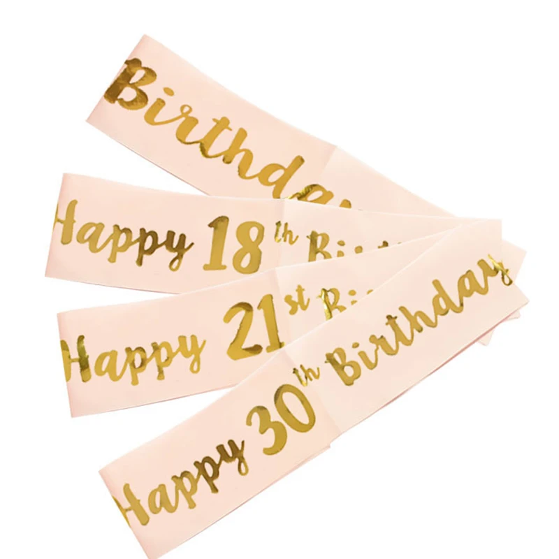 Birthday Party Decoration 18 21 30 40 50 Rose Gold Satin Sash Crystal Crown Tiara Happy Birthday Anniversary Party Supplies