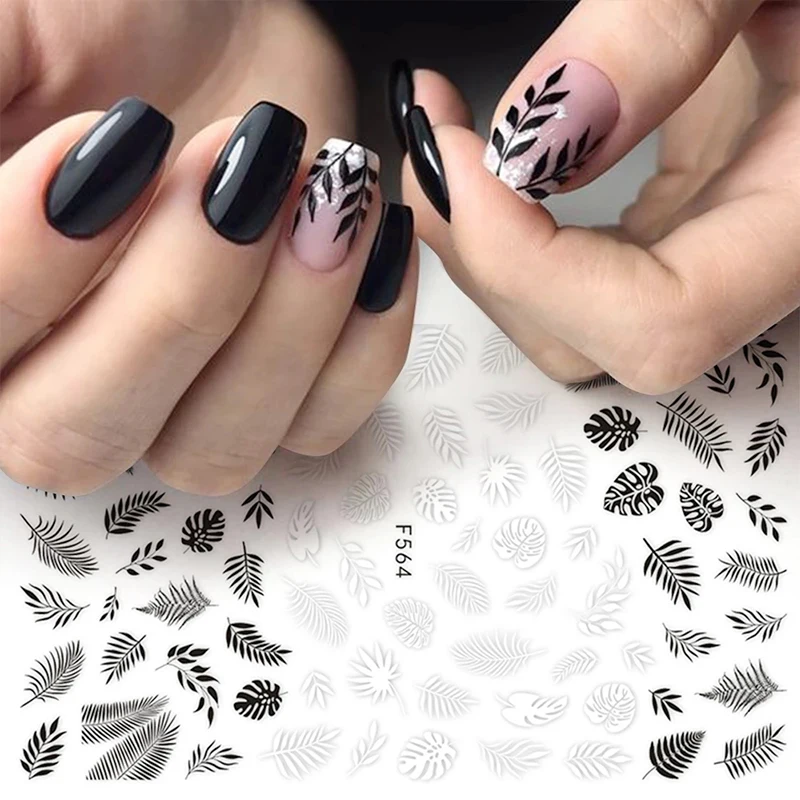 2021 popular black white mandala nail 3d stickers summer Flowers Leaves Geometry line designers watercolor nail decals