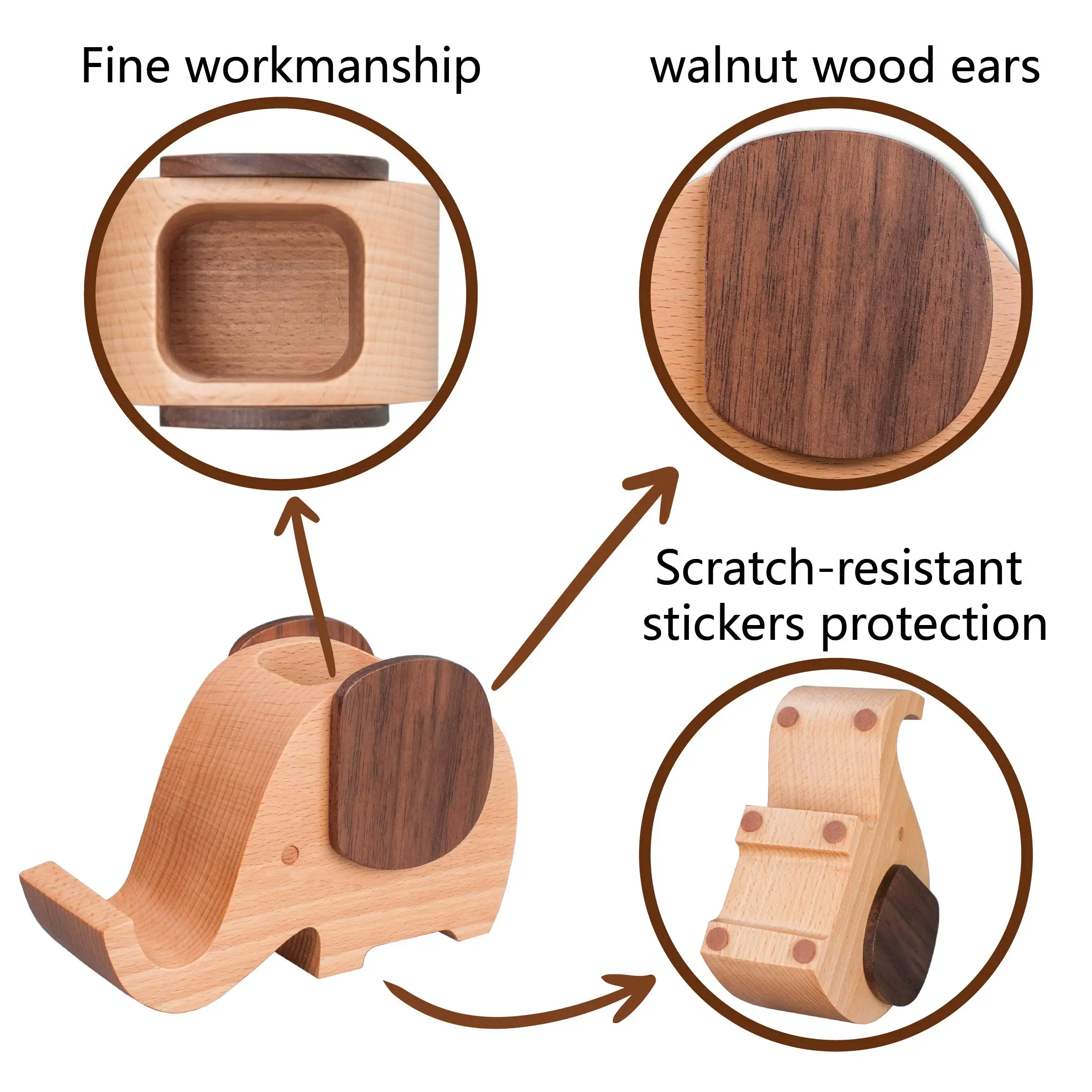 Elephant-Shaped Wooden Desk Organizer with Pen Cup and Pencil Holder Cell Phone Stand for Decorative Purpose