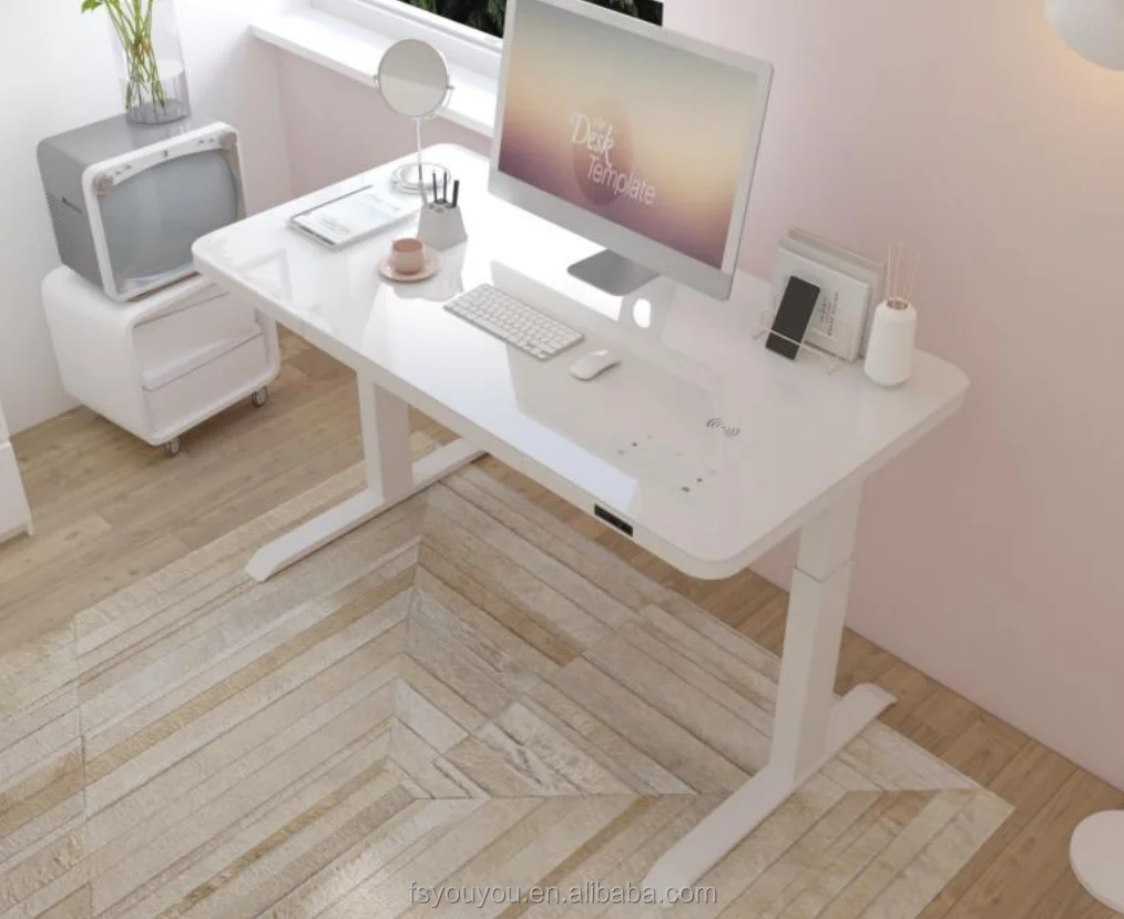 Dual Motor Telescopic Ergonomic Electric Height Adjustable Work And Home Glass Top lift Office Desk
