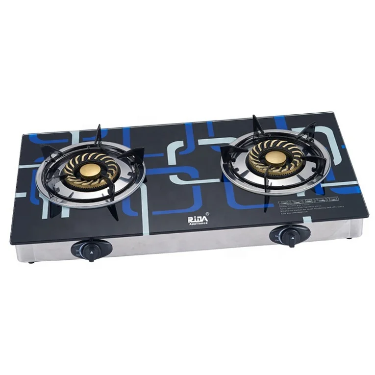
7mm tempered glass enamel black grills cast iron chinese low price 2 burner glass gas cooker stove 