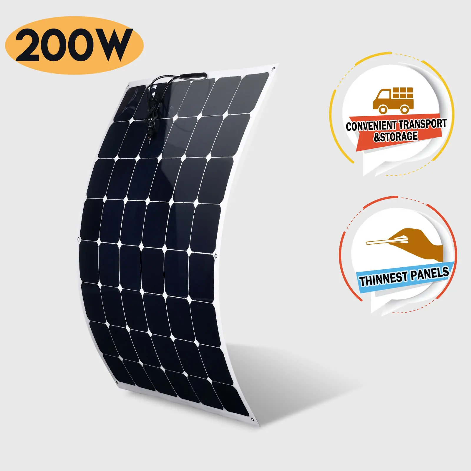 180W 200W Monocrystalline Flexible Solar Roof PV Panels Module for Camping