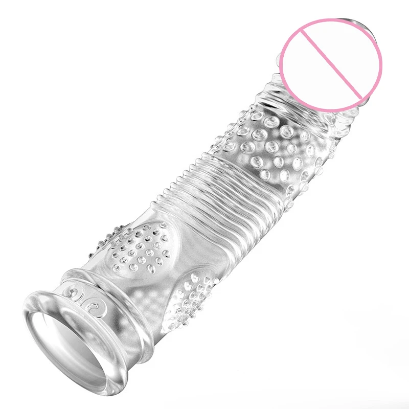 Men Adult Sex Toy Crystal Condom Penis Extension Sleeve