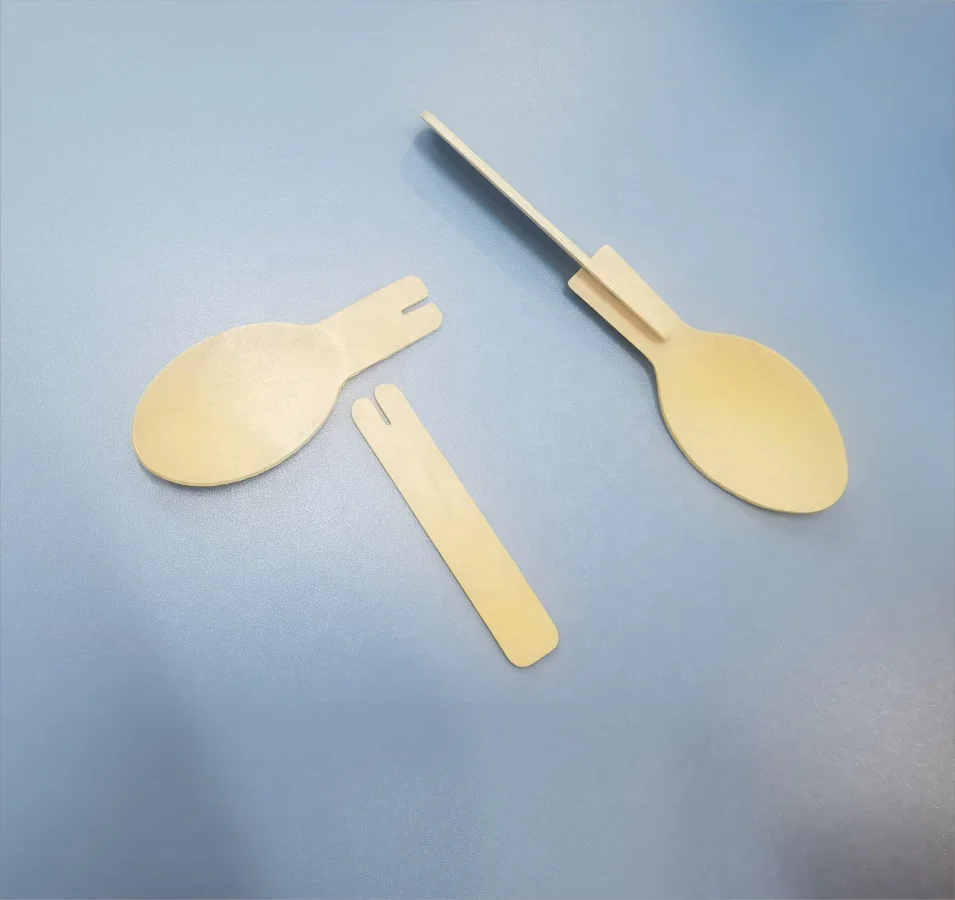 Disposable Wooden Bamboo Foldable Fork Due Spoon Fill The Cup Cap Biodegradable For ICE Cream Yogurt Oats Plastic