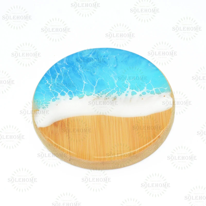 Beach Themed Bamboo Wooden Heart Coaster with Sand and Seashells