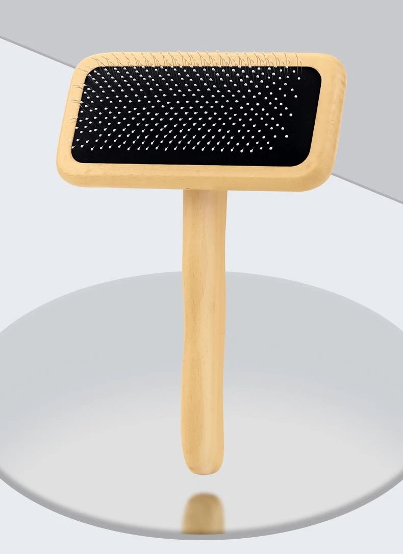 PET Slicker brosses PET Slicker Brushes with Curved Stainless-Steel Bristles to Remove Loose Fur,Tangles,Mats with wood handle