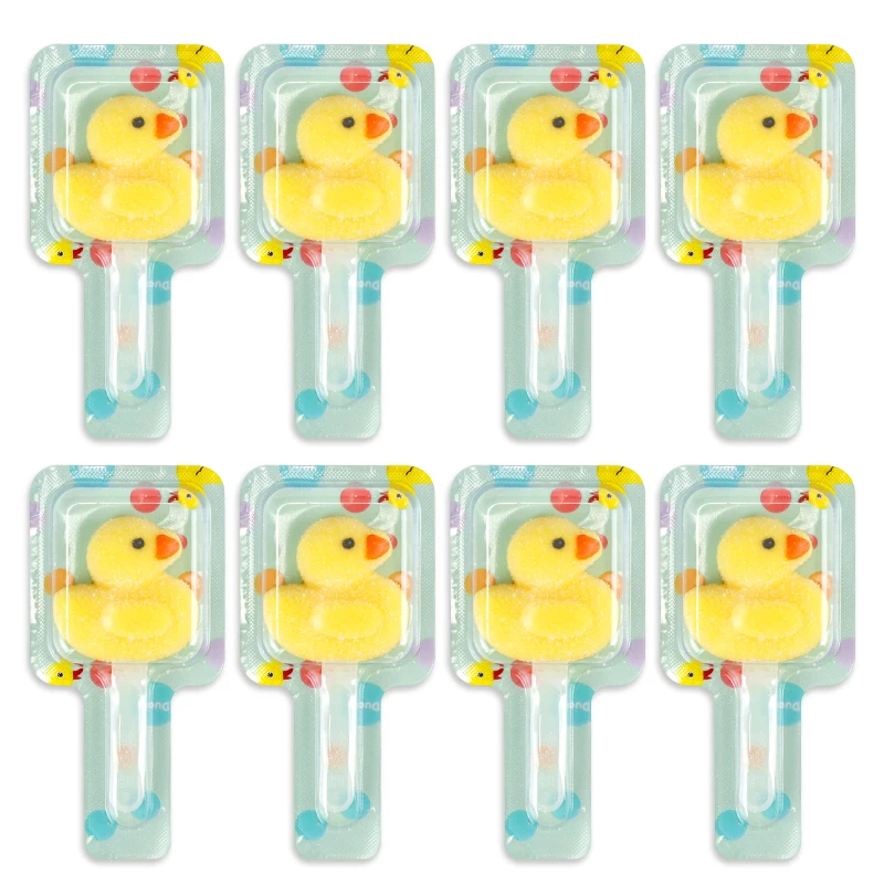 Oem Delicious Halal 21G Yellow Duck Shape Fudge Snack Soft Duck Stick Gummy Candy