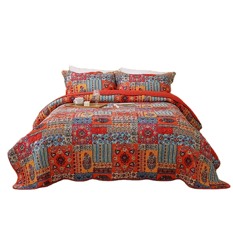 American style plant flower plant leaf wedding embroid 3d printed Patterns Quilted Bedspreads Set