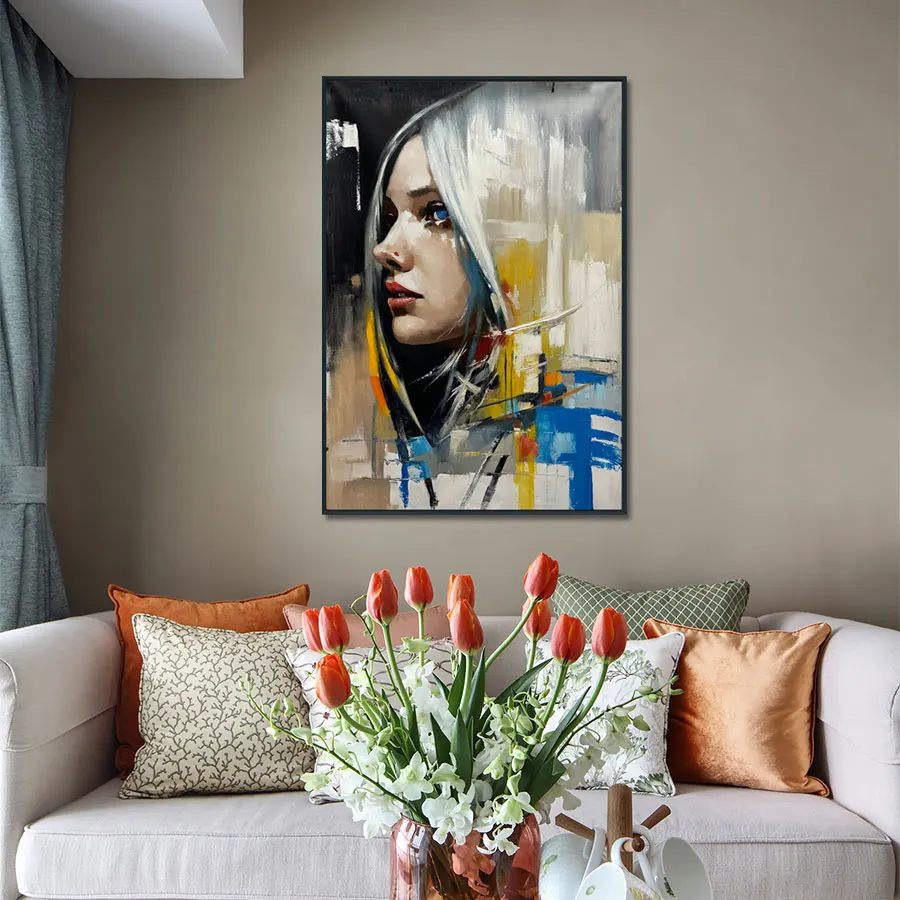 Original Art Handpainted Modern Woman Figure Portrait Canvas Oil Painting High Quality Customized Home Wall Decor