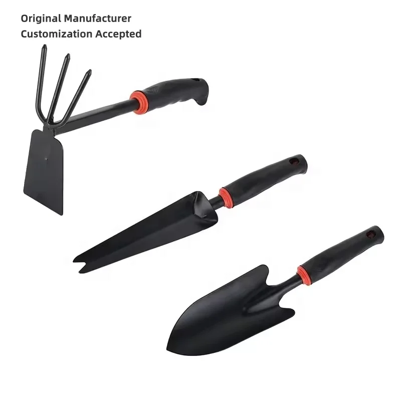 3 Piece Metal Heavy Duty Gardening Tool Set Including Hand Trowel Weeder and Hand Rake with Soft Rubberized Non-Slip Ergonomic