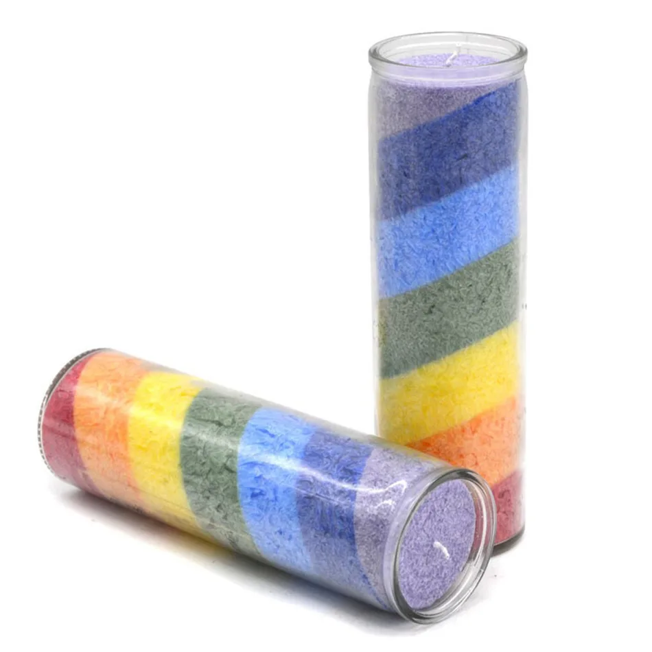Hot Selling Custom 7 Days Rainbow Scented Catholic Religious Candle Chakra Glass Jar for Church Image Religious Ceremonies
