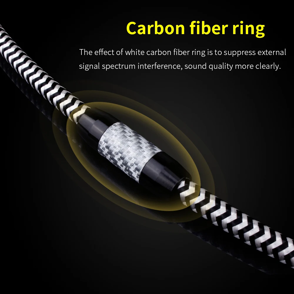 OEM / ODM Y9 USB A to USB B Audio Cable USB1.0 to USB2.0 7N OCC Silver Plating Carbon Fiber Ring Black & White