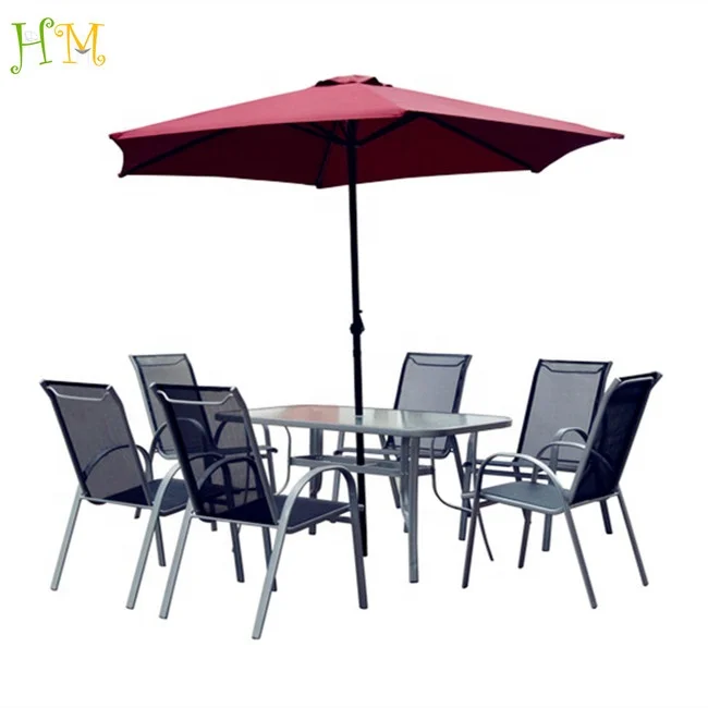 Patio Rectangular Tempered Glass Dining Table Set 150X90CM Big Size For 6Pcs Seat