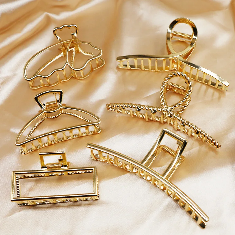 Fashion Hair Accessories 4 Inch Non-slip Big Gold Hair Clamps Large Metal Claw Clips for Women