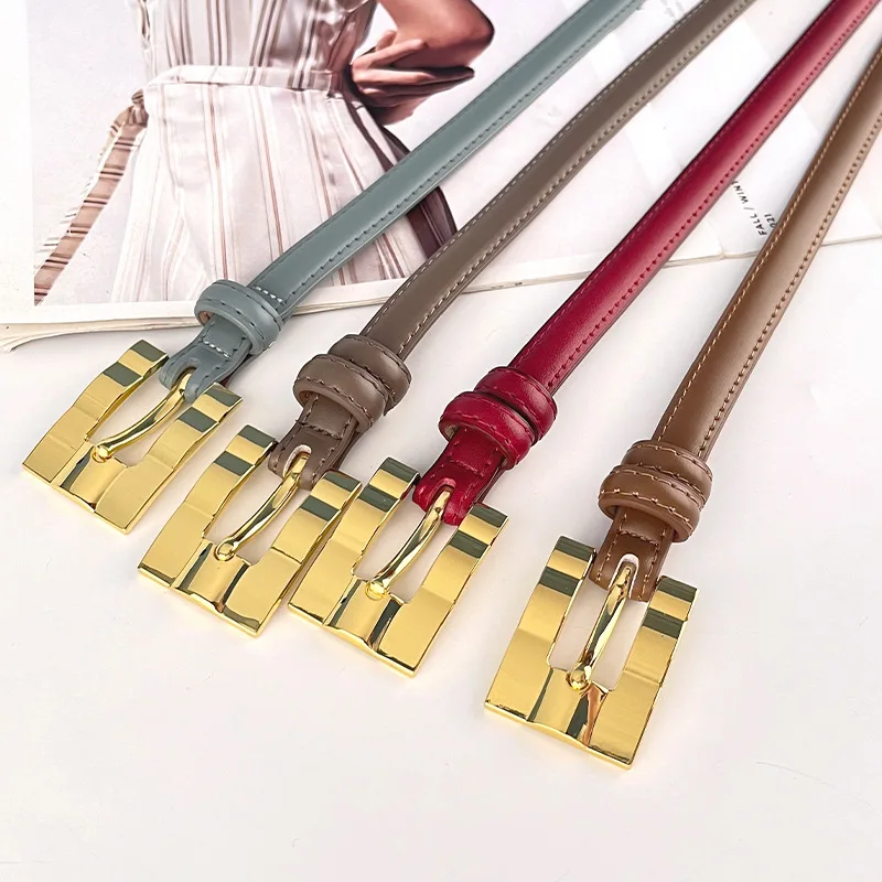 Newest Designs Gold Silver Buckle Genuine Leather Thin Belt Female Cowhide Waist Belts Decoration Jeans