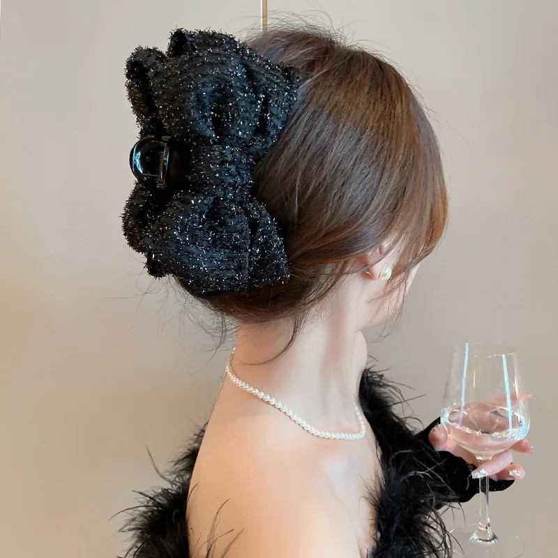 wholesale Double Sided  Clasp Claw girls red bow Shark Clip Girl Hair Accessories