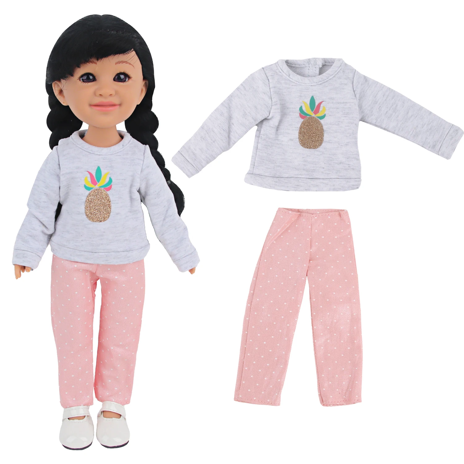 Rebirth Baby Doll 14 Inch Clothes Pineapple Long Sleeve And Dot Pink Pants Set