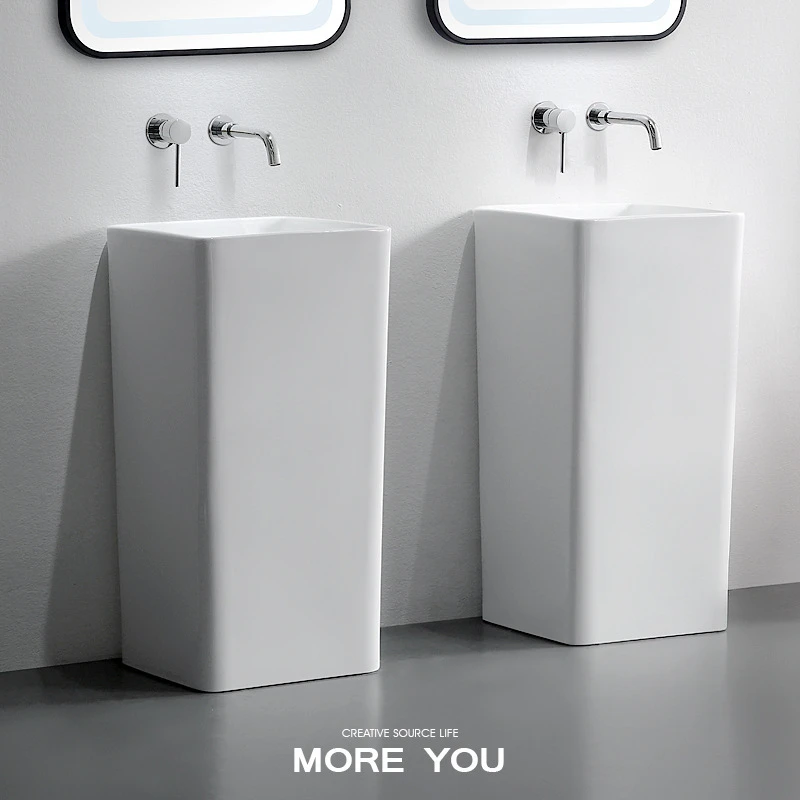 Wholesale Luxury Modern Hotel Freestanding One Piece Sanitary Ware Ceramic Hand Wash Pedestal Sink Bathroom Basin