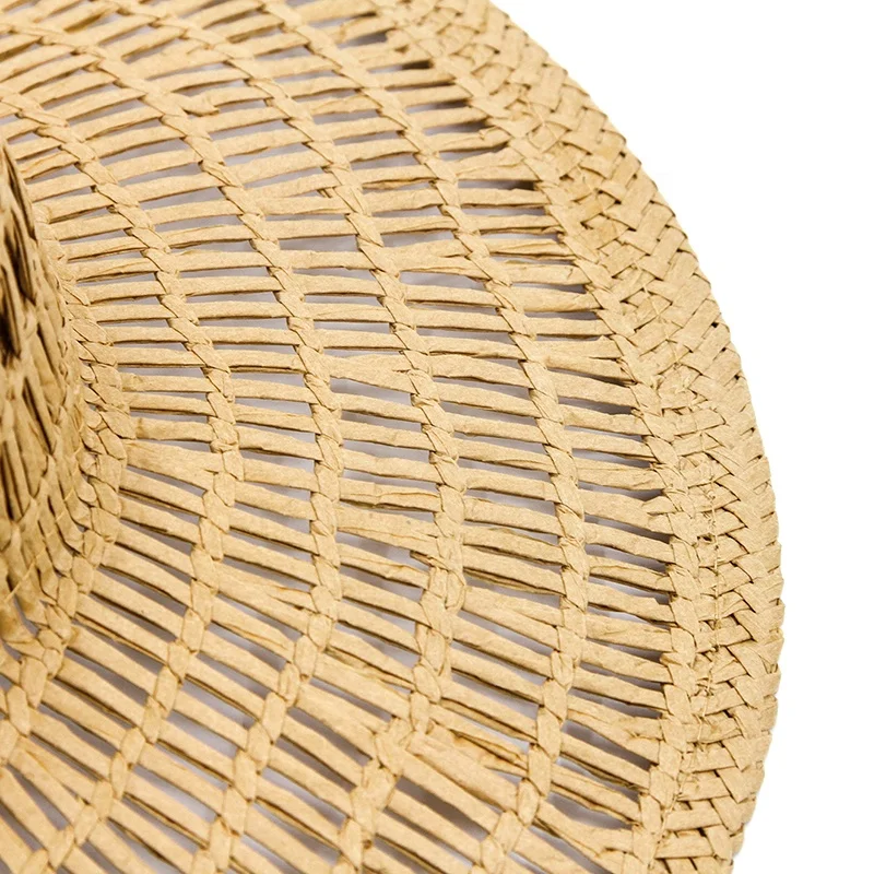 Summer Breathable Hollow Handwoven Split Weave Natural Panama Straw Hat Men