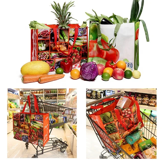 custom reusable shopping bag colorful logo printing glossy laminated pp woven tote promotion bags with handles