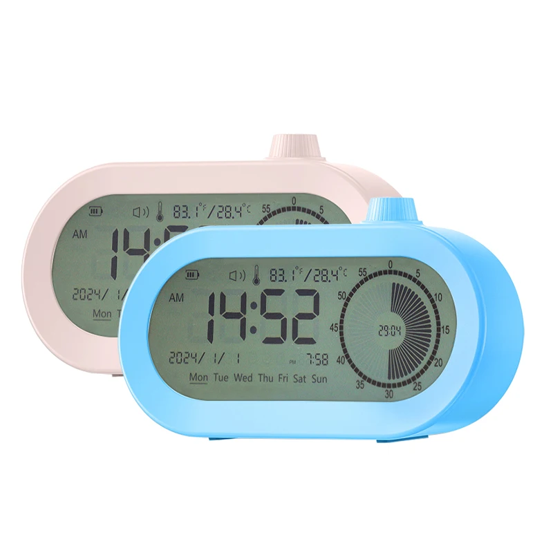 LCD digital alarm clock with visual timer temperature  calendar 12/24 hours display time recording