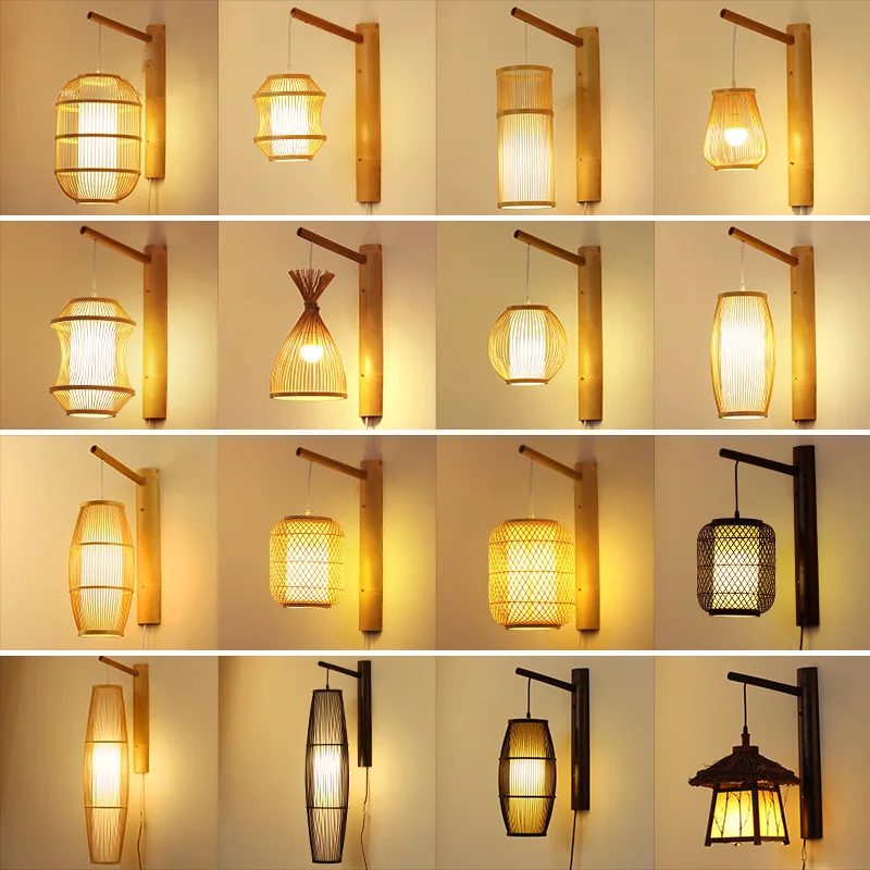 Woven Rattan Wall Light Natural Weaving Bamboo Wall Lamp For Restaurant Hotel