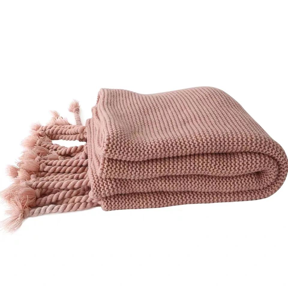 New Nordic style 100% cotton Knitted Bed Blanket Home Soft Cover Hotel Tassel Knitted Throw Blanket