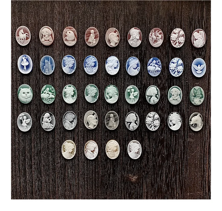 French Blue Agate Oval Cameo Cabochons Beauty Sea Goddess Lady Jewelry Findings