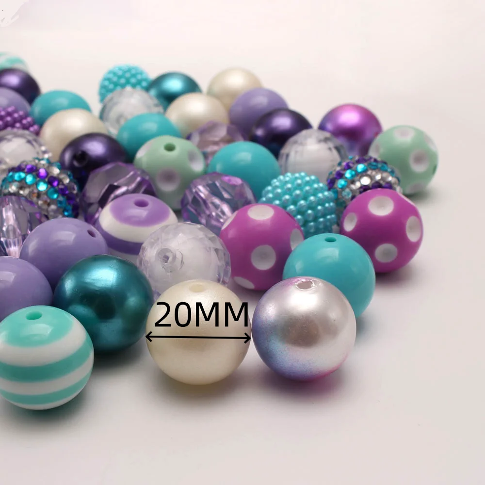 Rawmand 50PCS 20mm Ocean Theme Bubblegum Beads for Jewelry Making Acrylic Beads Resin Rhinestone Beads for Pen DIY