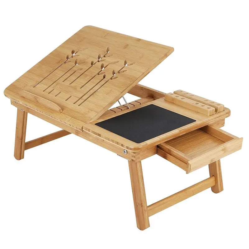 
Multifunction Adjust Bamboo Laptop Desk With Tilting Top Drawer 