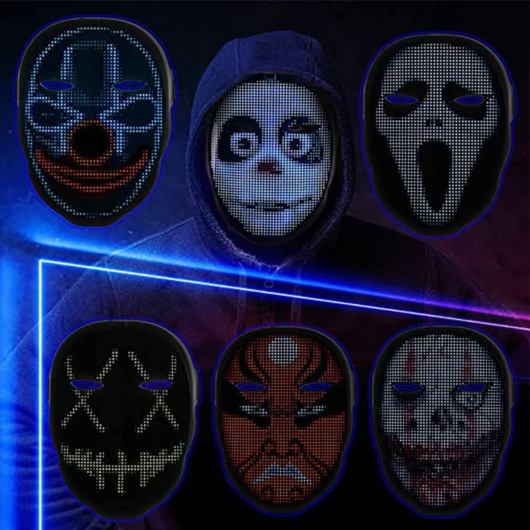 Led Mask Light Up with Bluetooth - Programmable Led Face Masks for Kids Adults Costume Cosplay Halloween Christmas Party