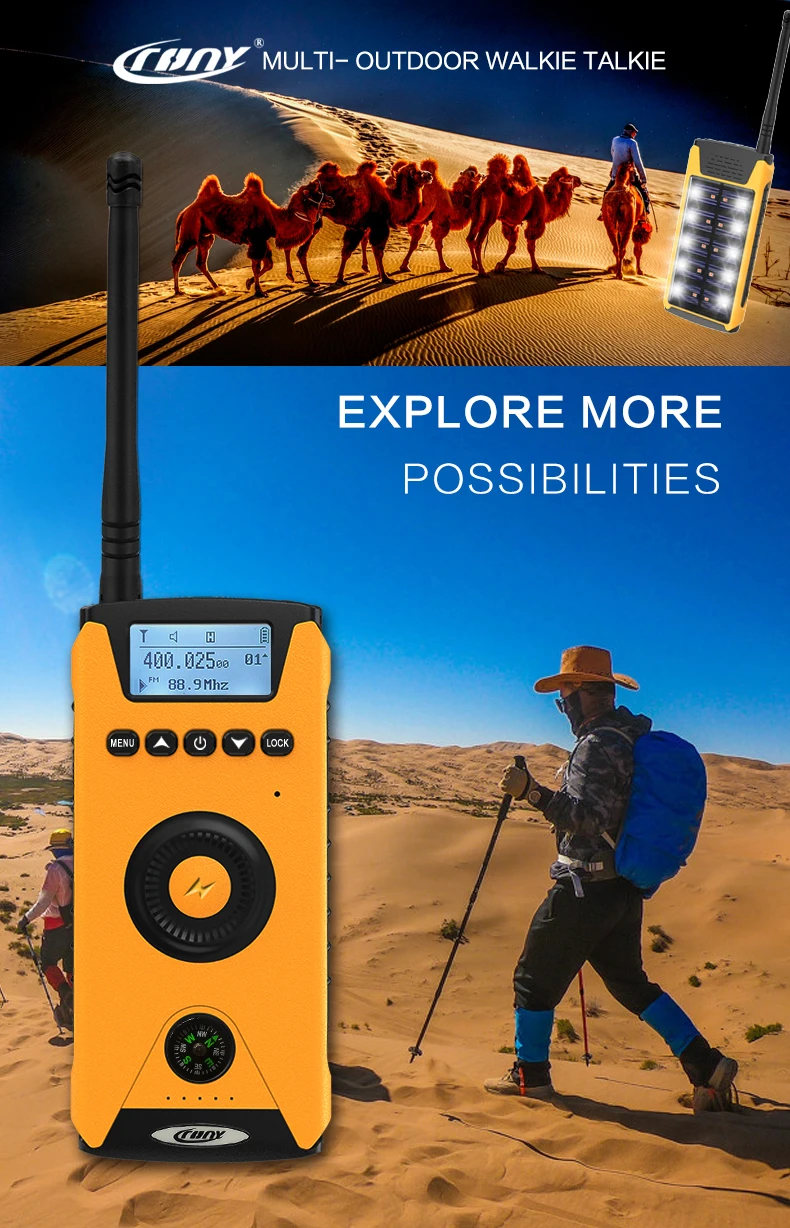 Multifunctional Outdoor Equipment with Walkie Talkie and Powerbank Solar Energy for Camp Picnic Hiking Power Talkie Crony CY-919