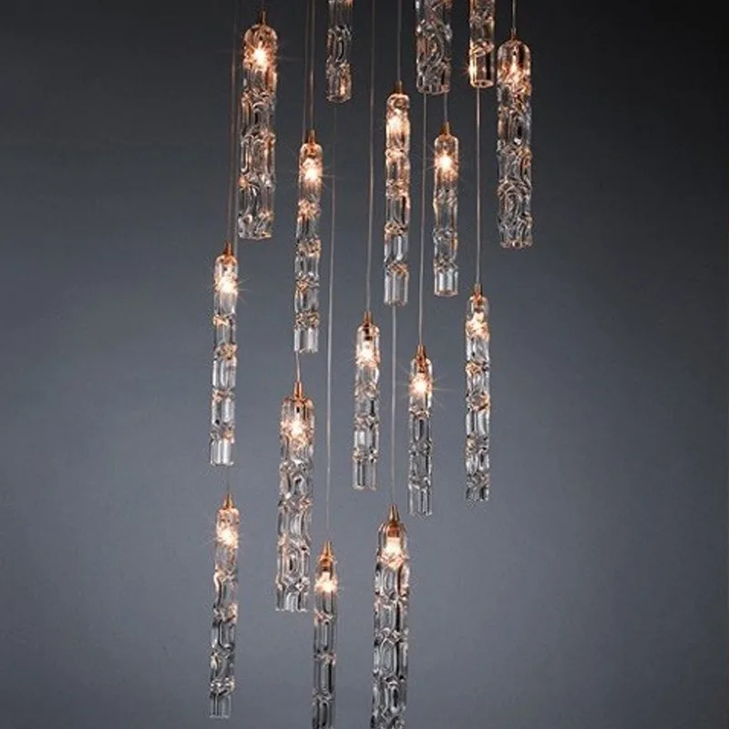 Modern simple hand-blown twisted glass duplex chandelier living room staircase dining bar chandelier