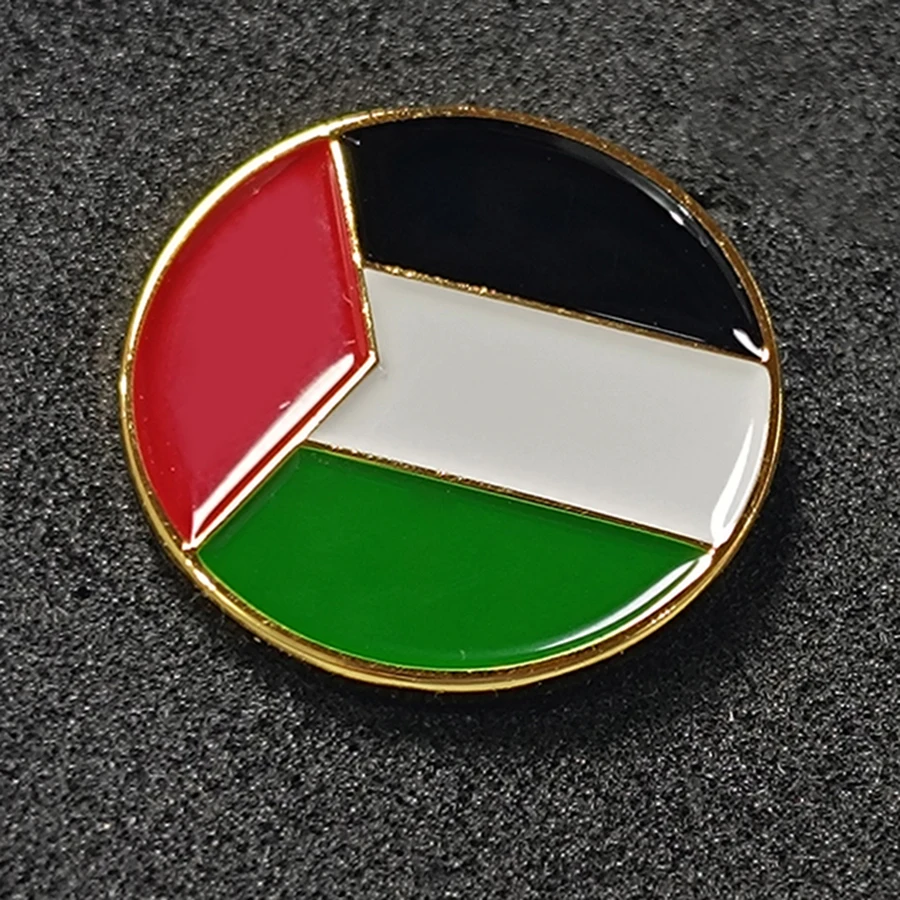 Manufacture Bulk Custom Round Soft Hard Enamel Metal Magnet Palestine Flag Badge Lapel Pin With Backing Card