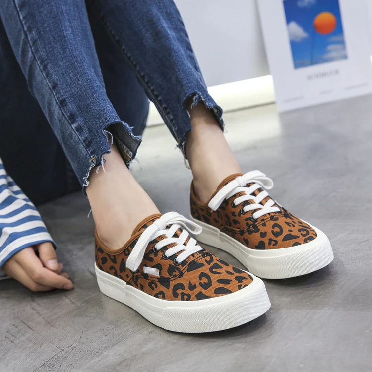 Hot sale original design ladies leopard print skateboard sneakers girl ladies women casual walking custom printed canvas shoes