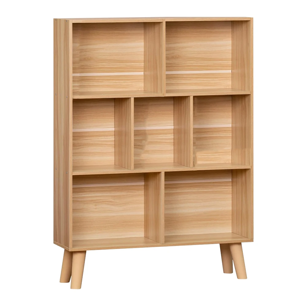Custom Modern book shelf Design Wooden Display simple bookcase Wood Library 7 Shelf Bookcase