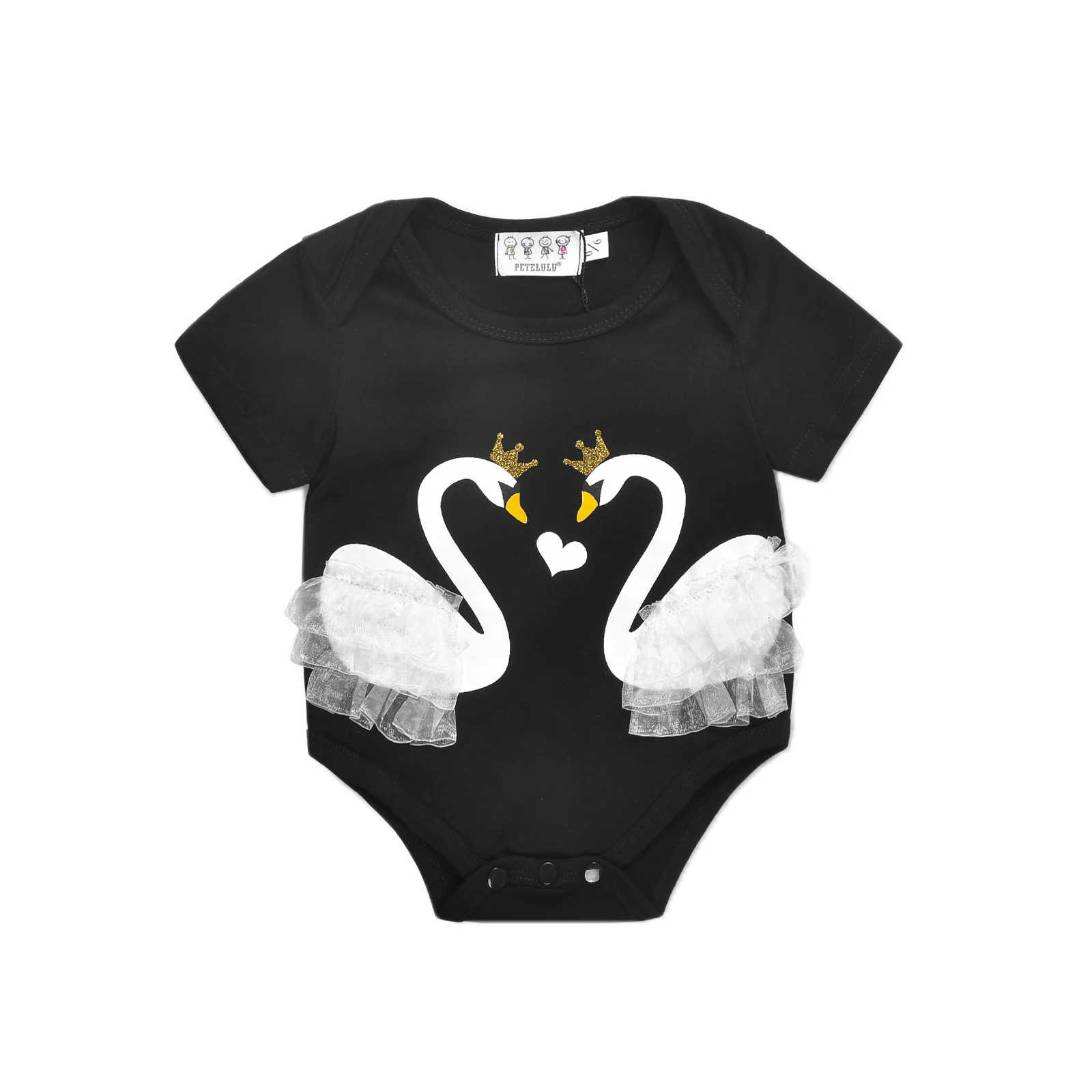 2023 New Newborn Baby Girl Swan Short Sleeve Lace Patchwork Leotard Jumpsuit Set Sunscreen Clothes Baby Romper