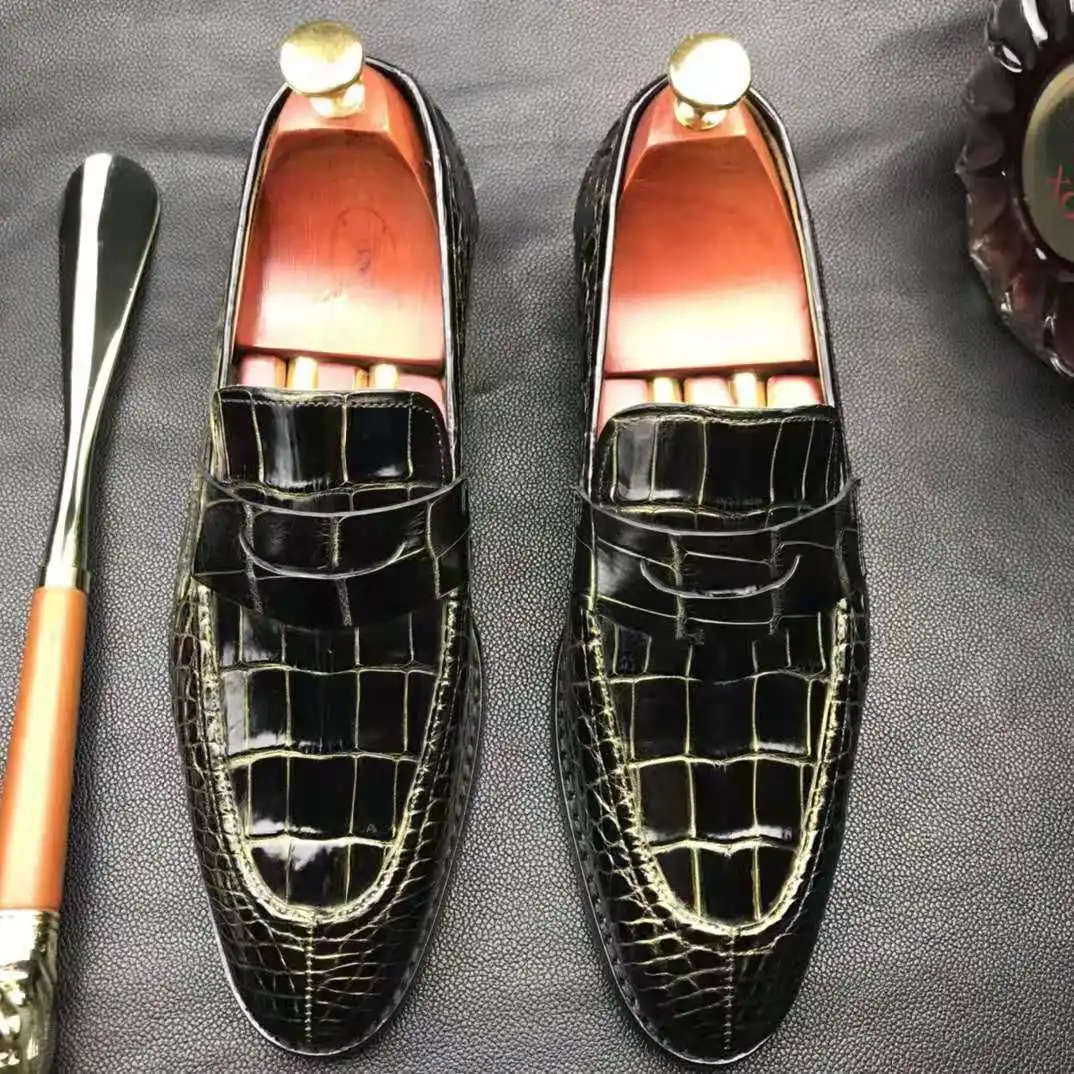 Goodyear welt Alligator men loafer shoes size 47 crocodile leather mans shoes item loafer Luxury wedding loafer shoes for men