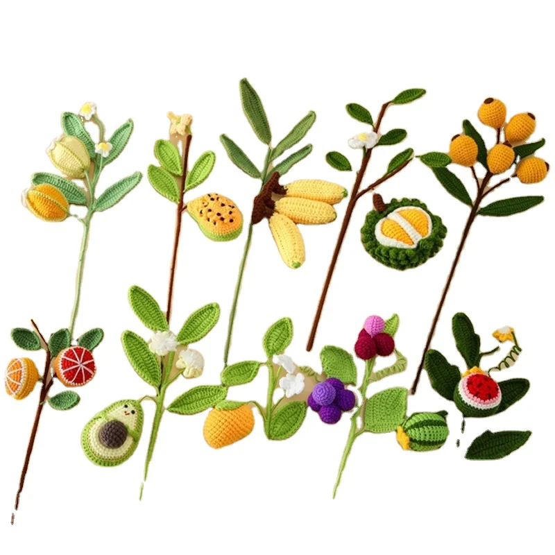 Cross-border creative hand-crocheted yarn fruit large flower branch fruit bouquet banana durian grape Pipa star fruit