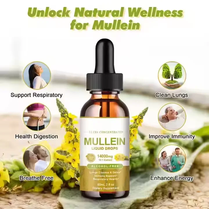 Private Label Mullein Leaf Extract Drops Lung Detox Cleanse Fast Absorbing Liquid Mullein Drop