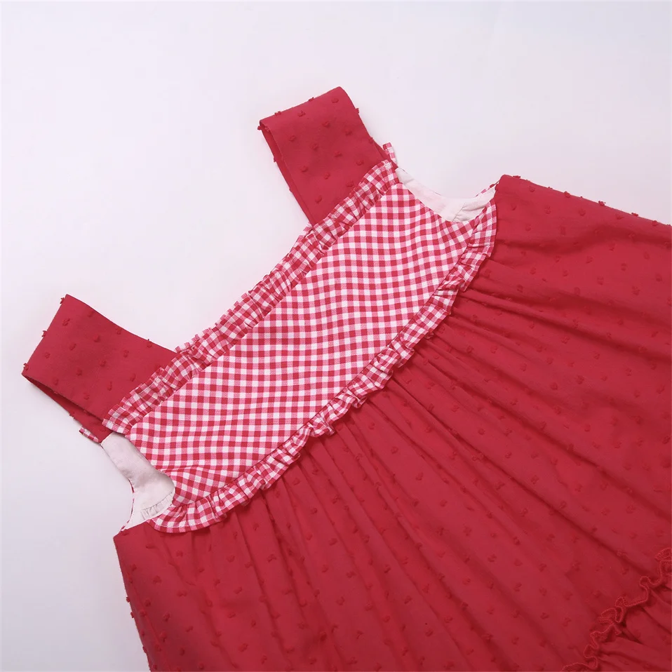 Summer Newborn Baby Clothes Set Dress Girl Red Plaid Printing Children Casual Kids Costume Age 6 9 12 18 24 1BAG=1PCSM