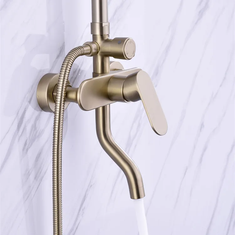 Wholesale  gun grey brass body round head shower set faucets bathtub multifunctional in wall faucets for bathroom