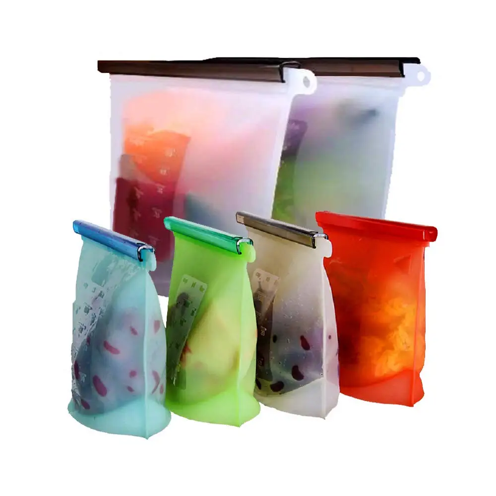 Freezer Safe Reusable Silicone Food Storage Bag Food Grade Zip lock 1500ML Food Saver Bags